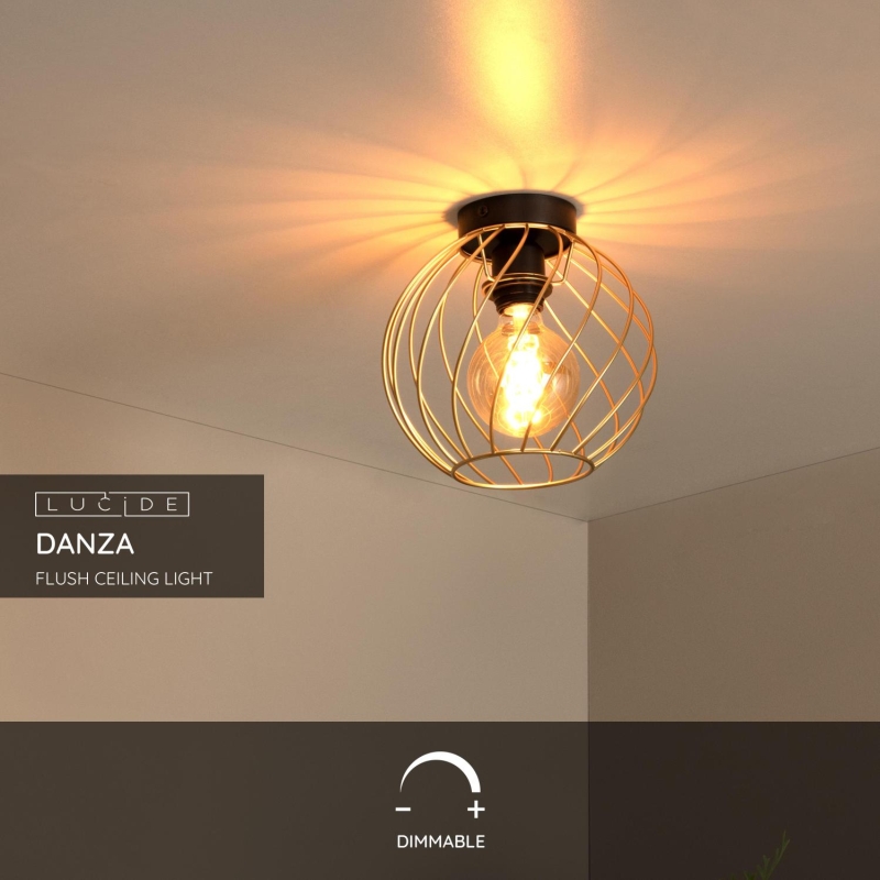 Lucide DANZA - zapustené stropné svietidlo - Ø 25 cm - 1xE27 - matné zlato / mosadz